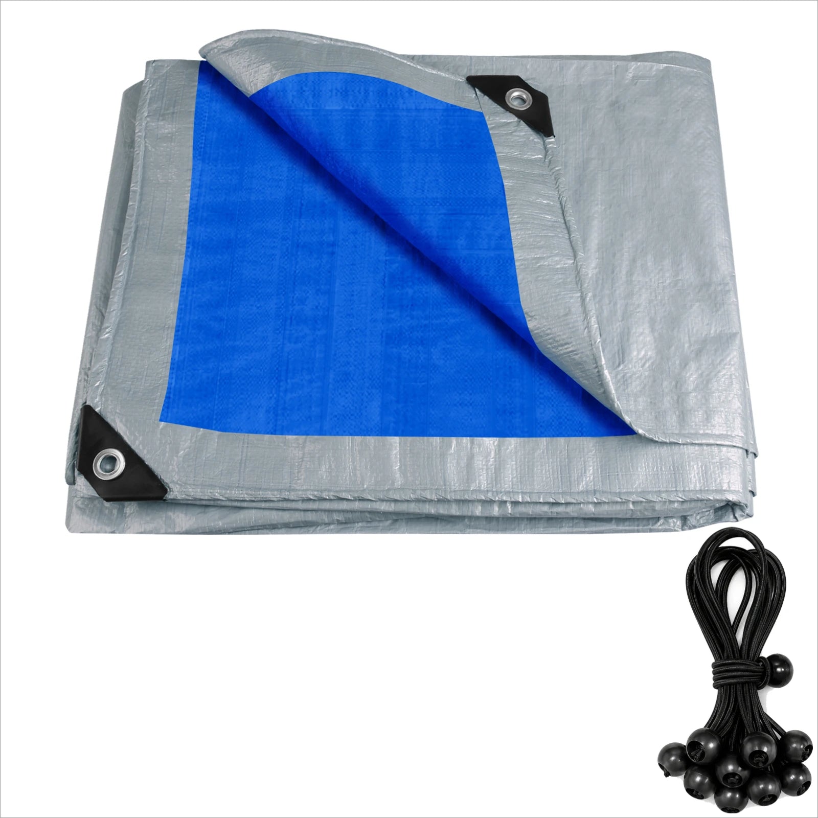 Bâche étanche PE à œillets, verte ou bleue, 2 x 3 à 4 x 5 m