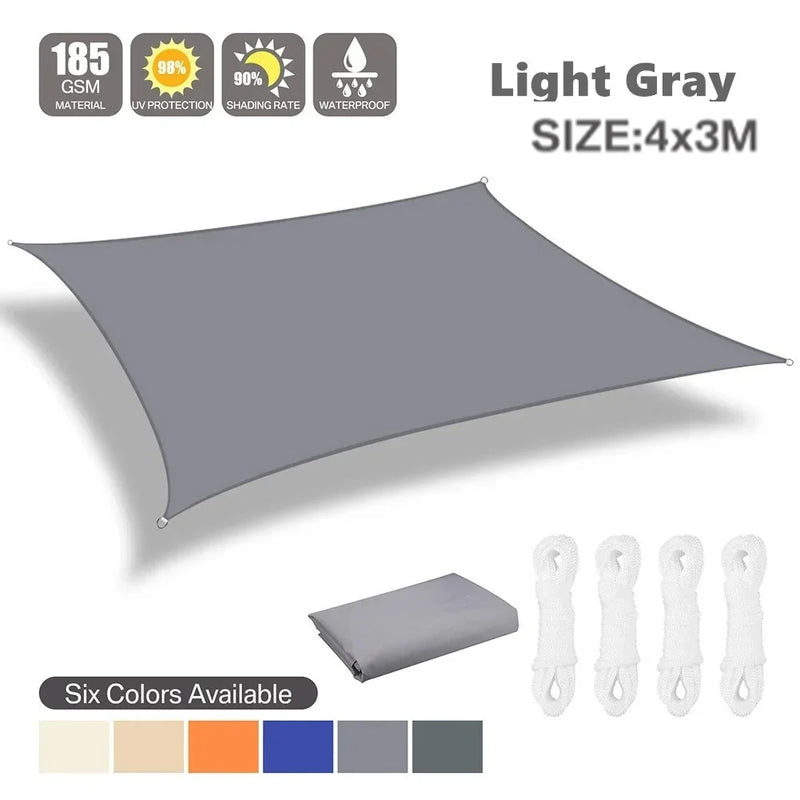 Voile d'ombrage triangulaire ou rectangulaire en polyester enduit PU, 3 coloris, de 2x2x2 à 4x6 m