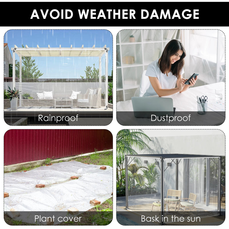 Bâche transparente PVC à œillets avec corde, 1x2, 1x3, 2x3 ou 3x4 m