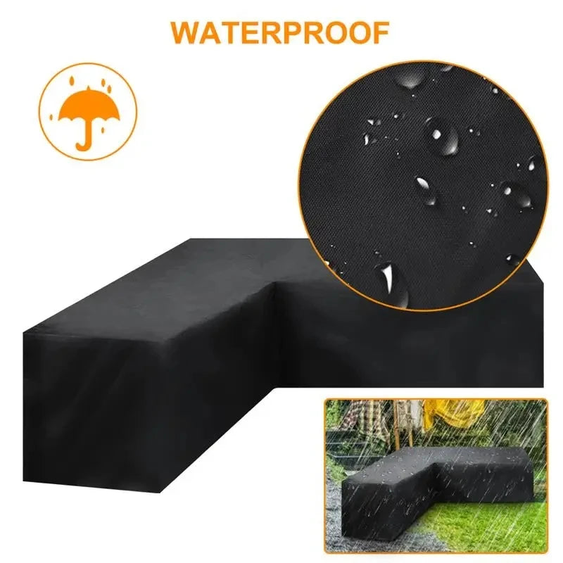Housse d'angle en L pour salon de jardin, polyester 210D noir imperméable, 11 tailles