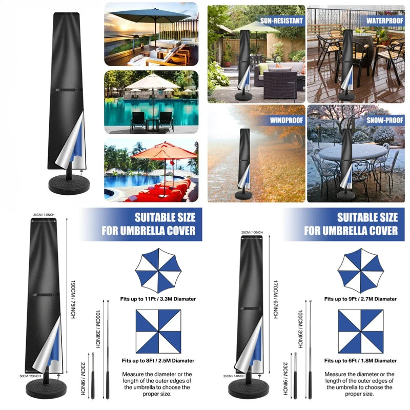 Housse de parasol déporté imperméable en Oxford 210D avec fermeture éclair et tige, 170 à 240 cm