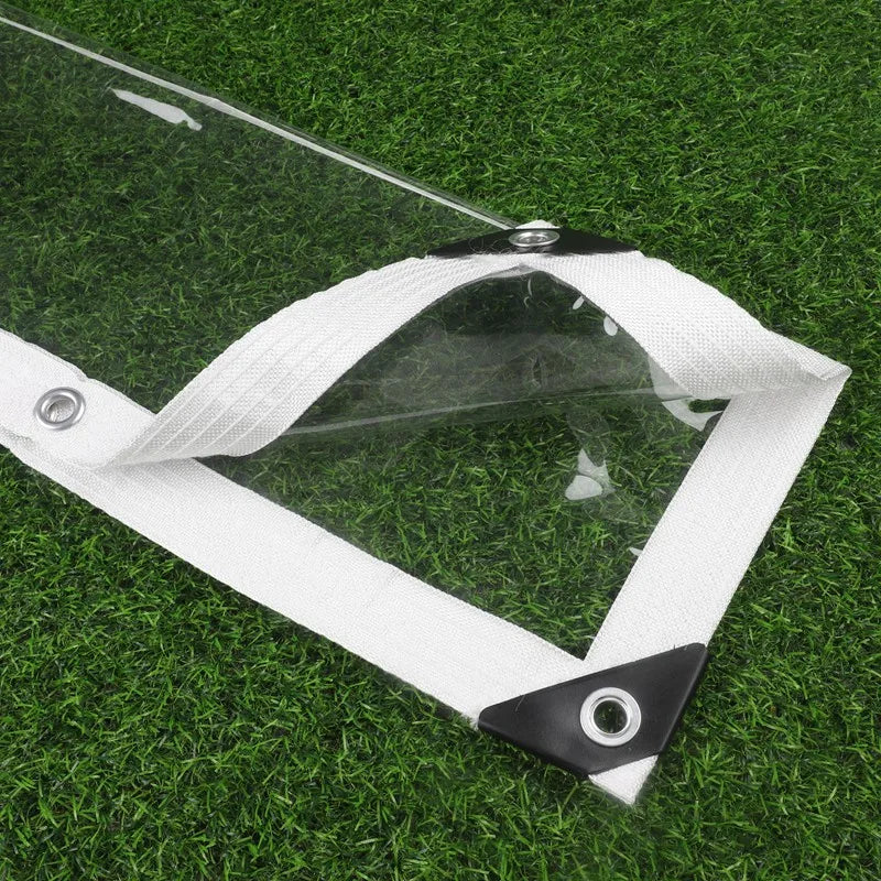 Bâche PVC transparente 0,35 mm à œillets, bordure colorée, 37 tailles