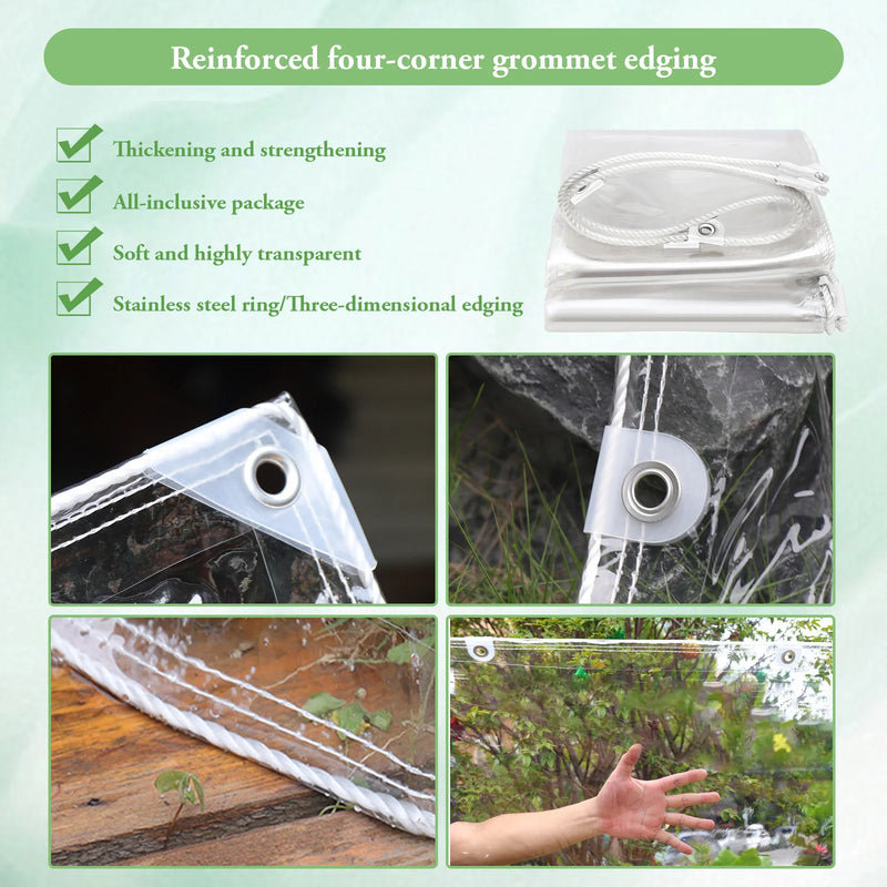 Bâche transparente PVC 420 g/m² à œillets inox et corde cousue, 8 tailles