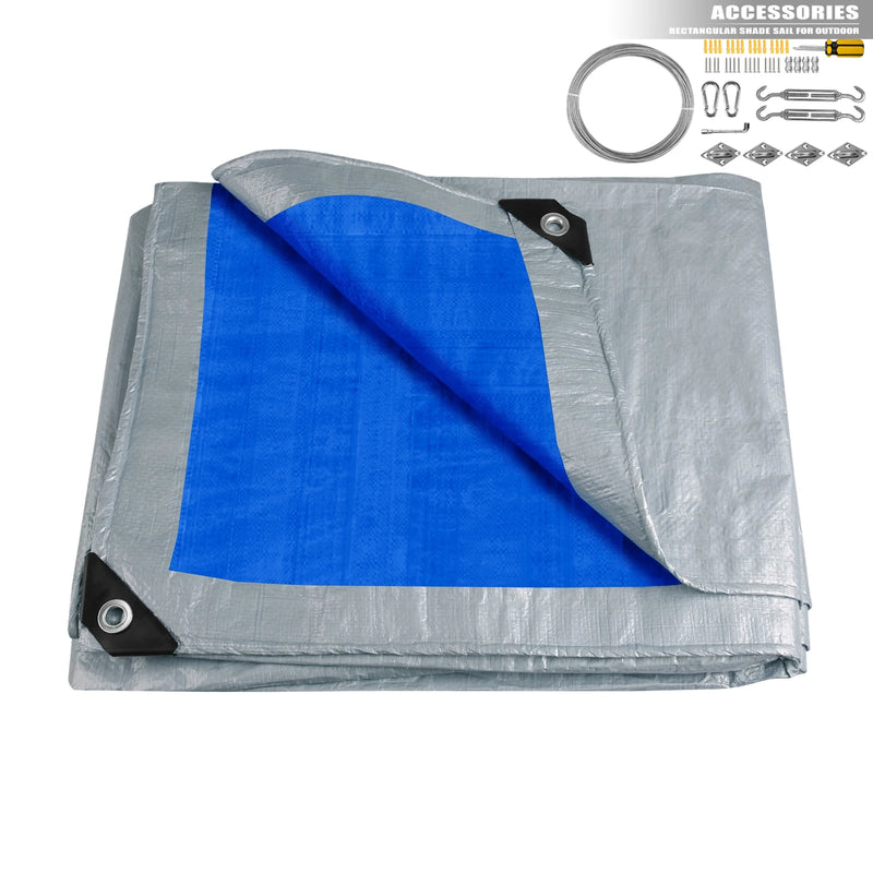 Grande bâche étanche anti-déchirure avec œillets, bleue ou verte, câbles inox ou kit de fixation en option