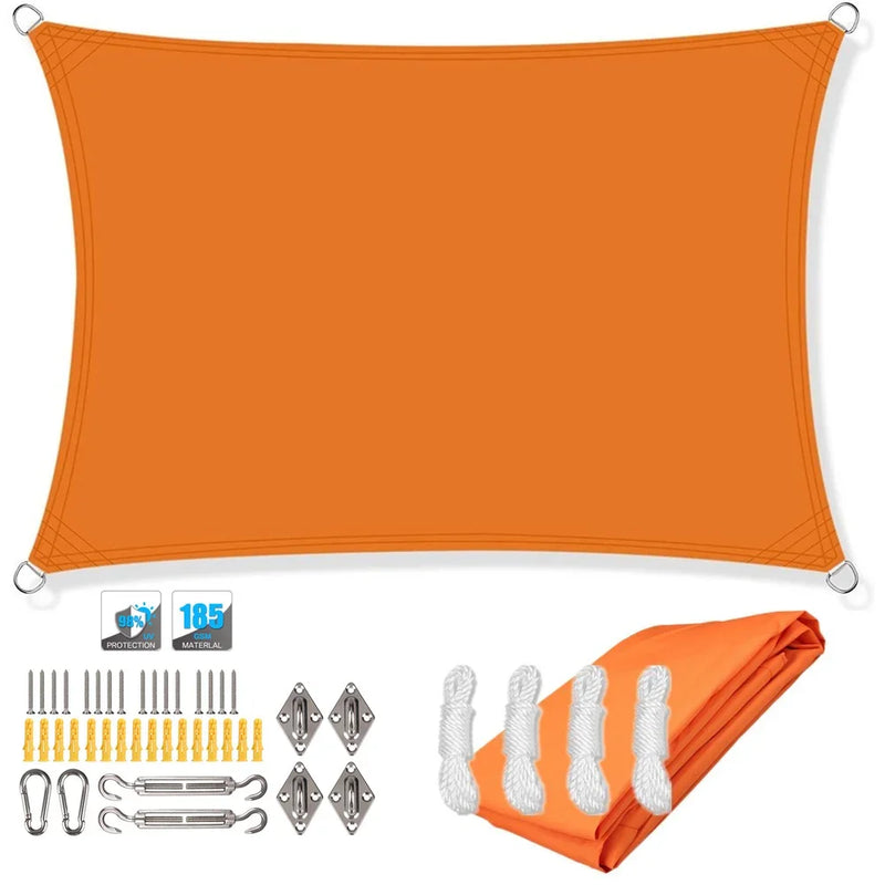 Voile d'ombrage rectangulaire polyester enduit PU anti-UV 98 %, 6 coloris, avec ou sans kit de fixation