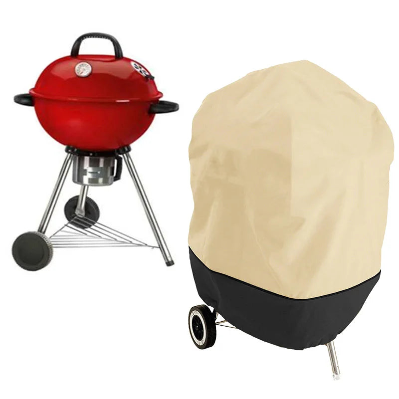 Housse barbecue ronde Oxford 210D imperméable anti-UV, beige et noir ou noir, 5 tailles