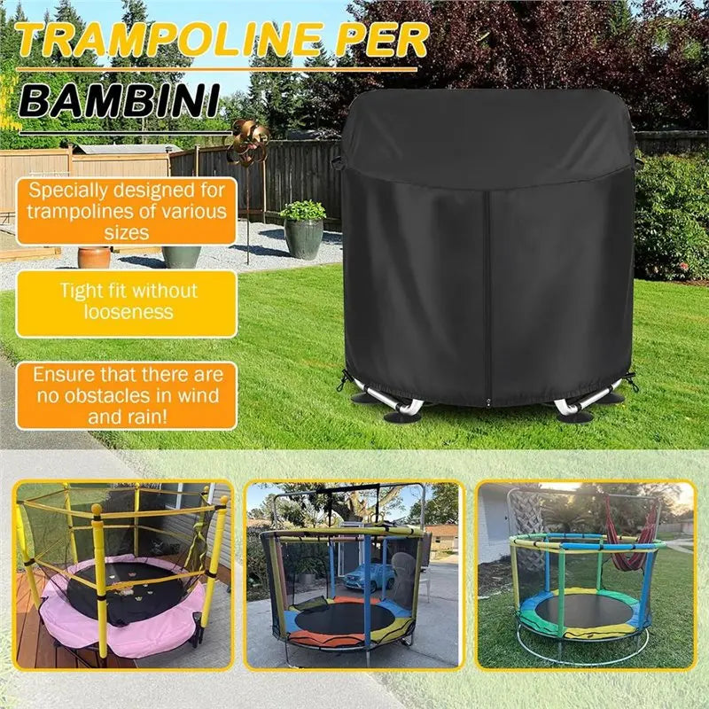 Housse trampoline ronde imperméable en tissu Oxford 420D noir avec fermeture éclair