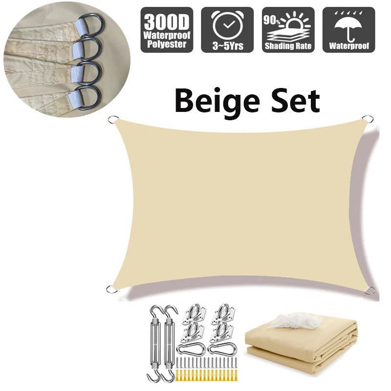 Voile d'ombrage rectangulaire imperméable en polyester 300D, anti-UV, 10 tailles