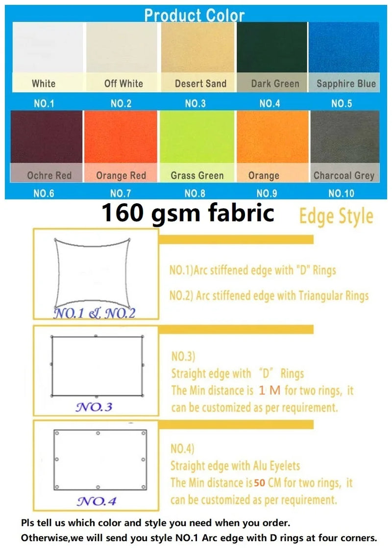 Voile d'ombrage grande taille 160 g/m², bords incurvés, 95 % d'ombrage pour patio