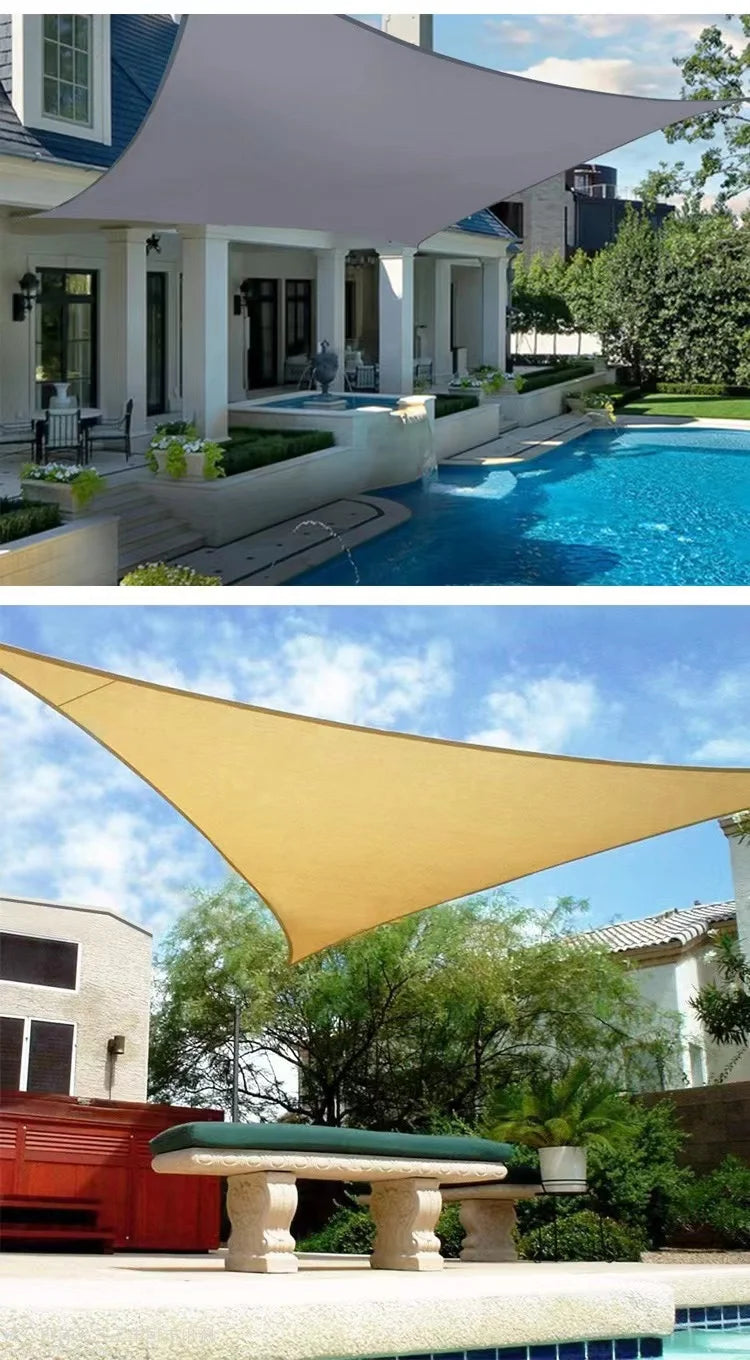 Voile d'ombrage triangulaire imperméable en polyester 300D, de 2x2x2 à 5x5x5 m, beige ou gris