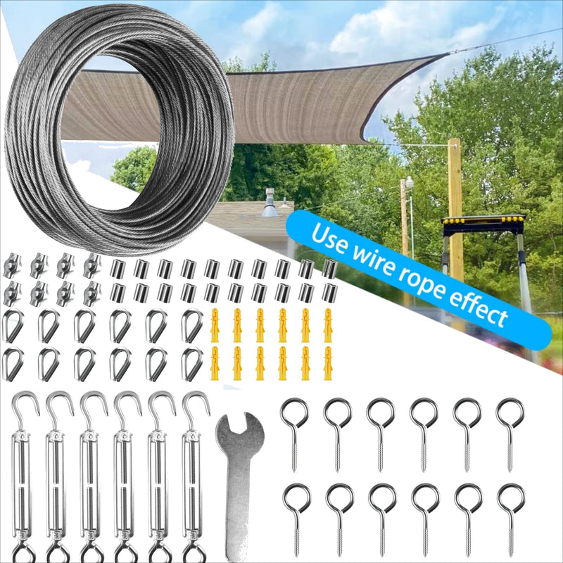 Kit de fixation voile d'ombrage avec câble inox 35 m, 6 tendeurs et 72 pièces