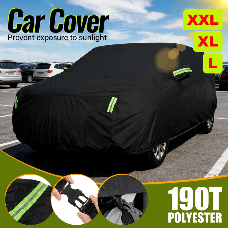 Housse voiture extérieur SUV noire 190T imperméable, bandes réfléchissantes, 4 tailles