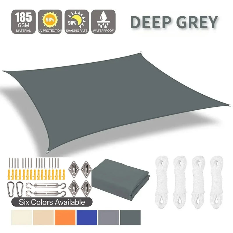 Voile d'ombrage rectangulaire et carré 185 g/m², anti-UV, avec ou sans kit de fixation