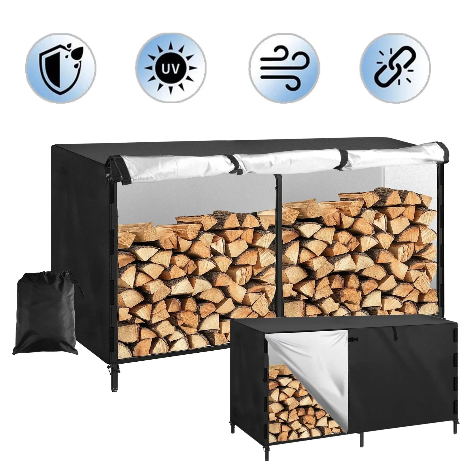 Housse de rangement pour bois de chauffage imperméable, 122 ou 244 x 60 x 104 cm
