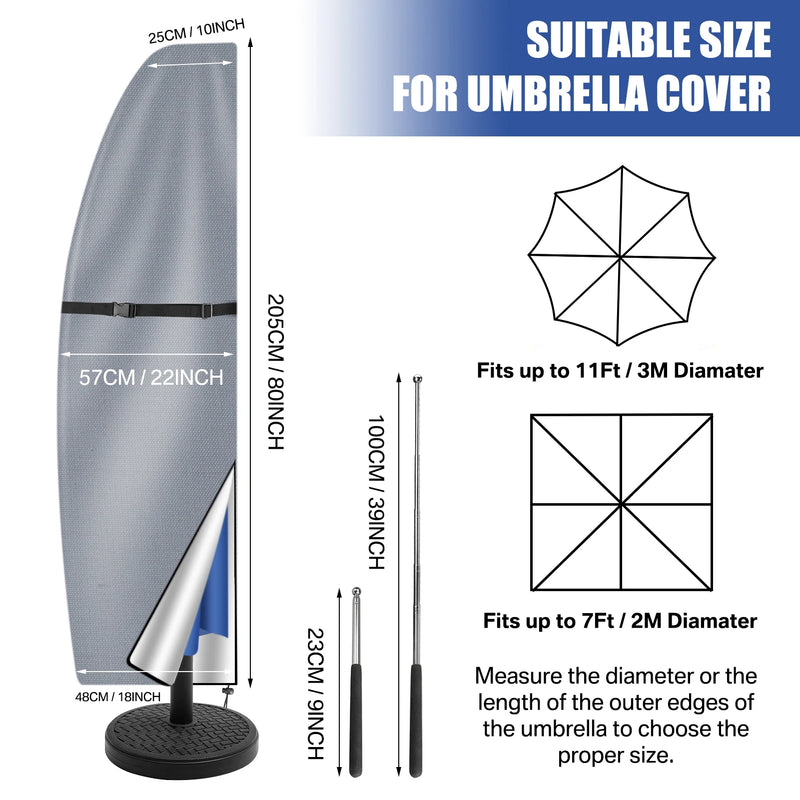 Housse parasol déporté forme banane ou droite avec perche télescopique et pochette, Oxford imperméable