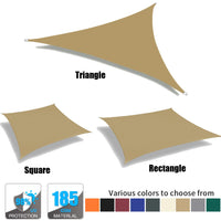 Voile d'ombrage triangulaire, carré ou rectangulaire en polyester 185 g/m², anti-UV, 17 tailles