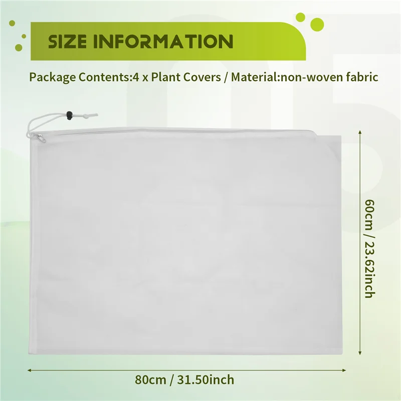 Lot de 4 housses d'hivernage blanches pour plantes, non tissées, 60 x 80 cm