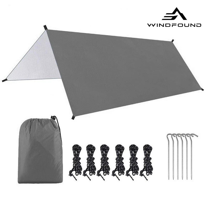 Bâche de camping imperméable en polyester 3 x 3 m avec cordes et piquets