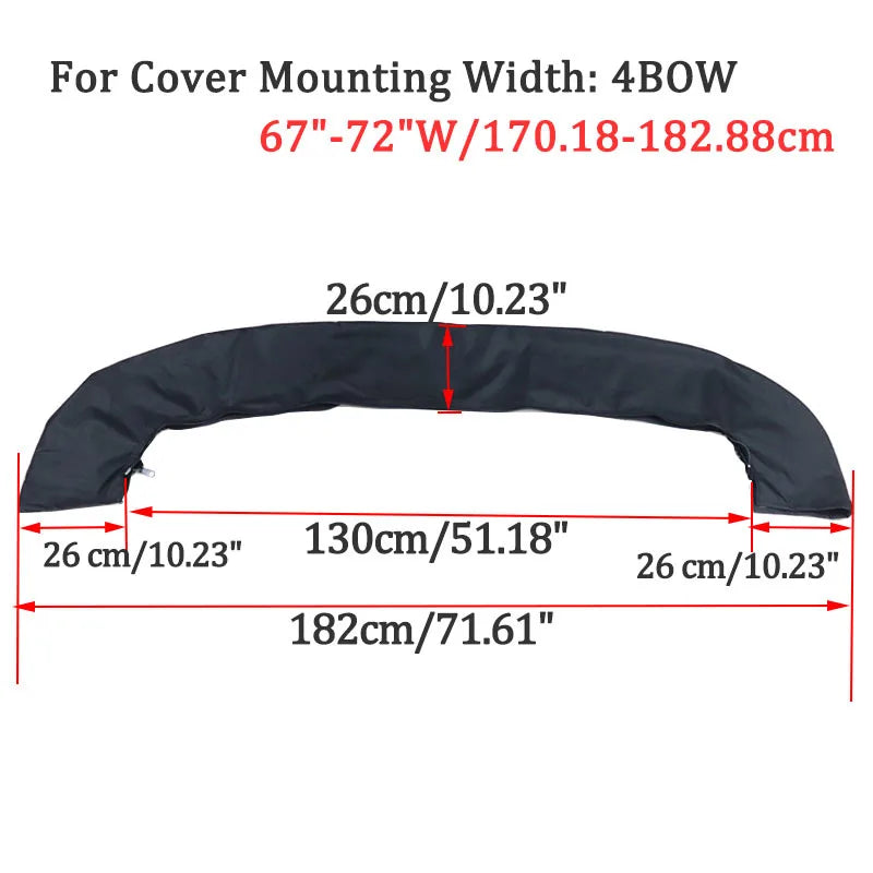 Housse de rangement de bimini noire 600D, 3 ou 4 arceaux, avec fermeture éclair