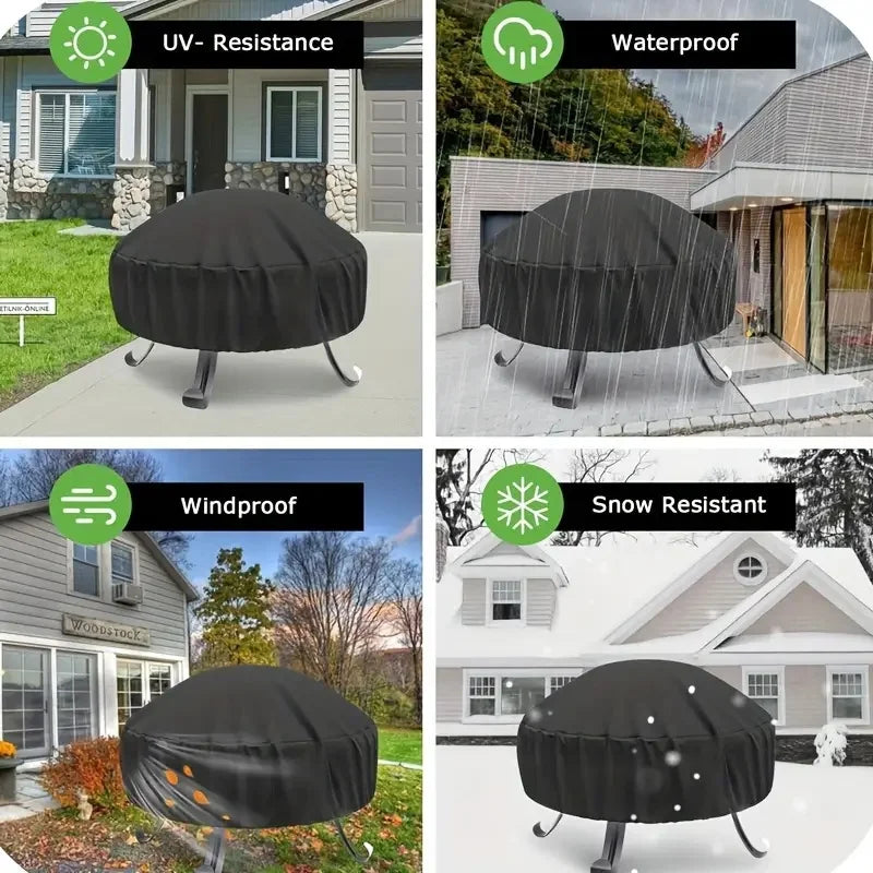Housse brasero ronde en polyester 420D imperméable avec cordon de serrage, Ø 38 à 127 cm