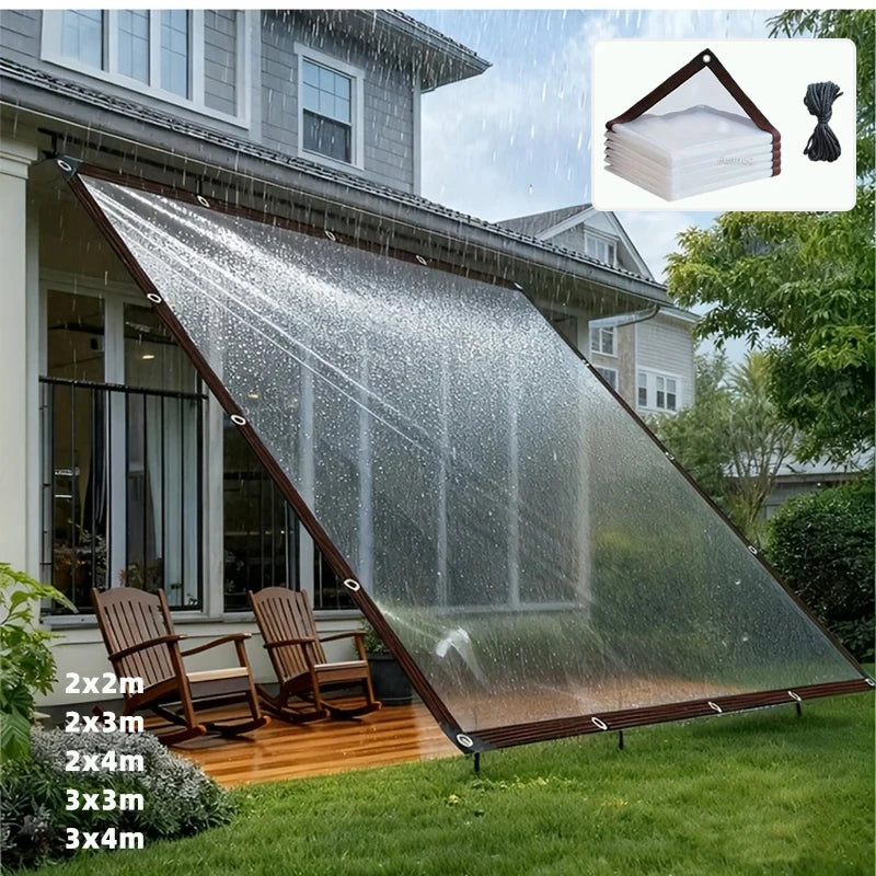 Bâche transparente imperméable à œillets avec corde, 5 tailles de 2x2 à 3x4 m