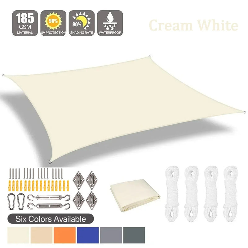 Voile d'ombrage rectangulaire ou carré, 7 coloris, de 2x2 à 4x6 m, option kit de fixation