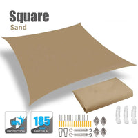 Voile d'ombrage carrée anti-UV en polyester 185 g/m², 3 tailles, avec ou sans kit de fixation