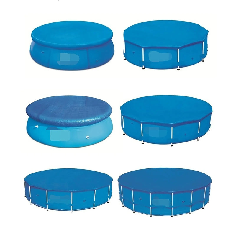 Bâche piscine hors sol ronde ou rectangulaire en PE, fixation par cordes, 7 dimensions
