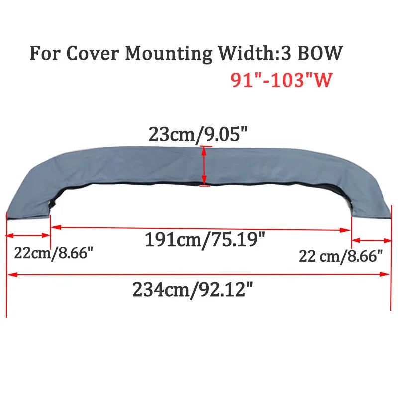 Housse de rangement de bimini grise 600D, 3 arceaux, avec fermeture éclair