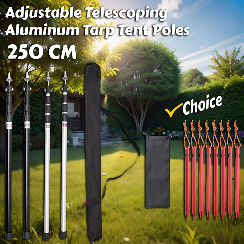 Poteaux de bâche télescopiques réglables jusqu'à 250 cm ou piquets de tente, à la pièce