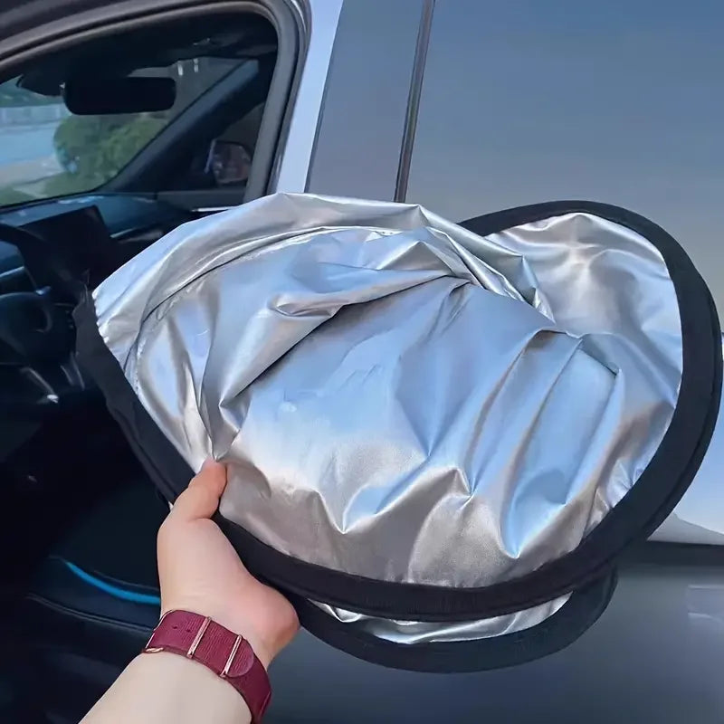 Pare-soleil voiture pliable réfléchissant en tissu argenté, 140 x 70 cm, avec sac de rangement