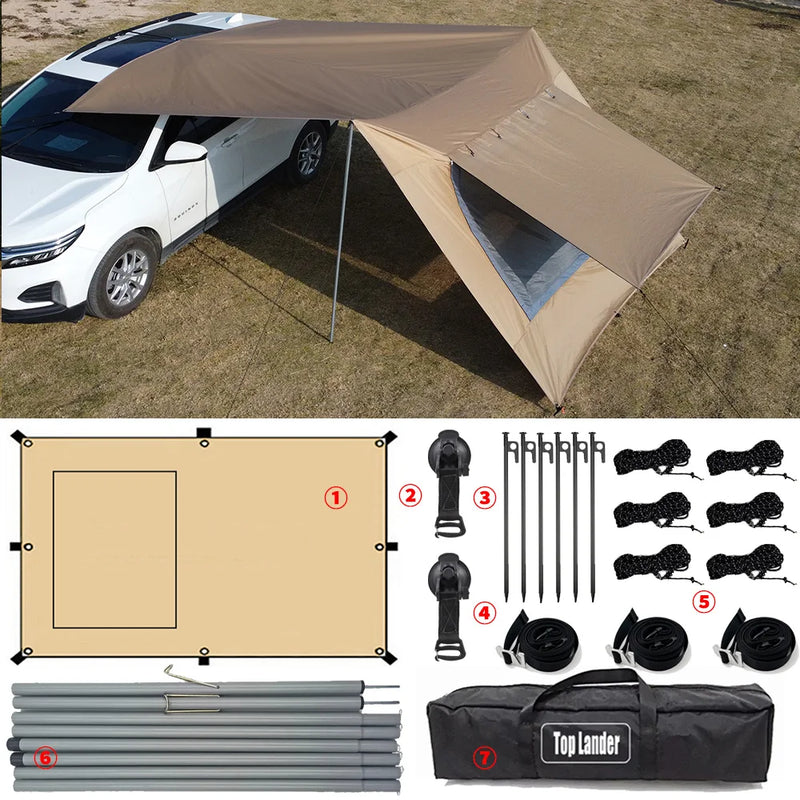 Bâche auvent de voiture avec lucarne en maille, imperméable, 4,8 x 2,8 m