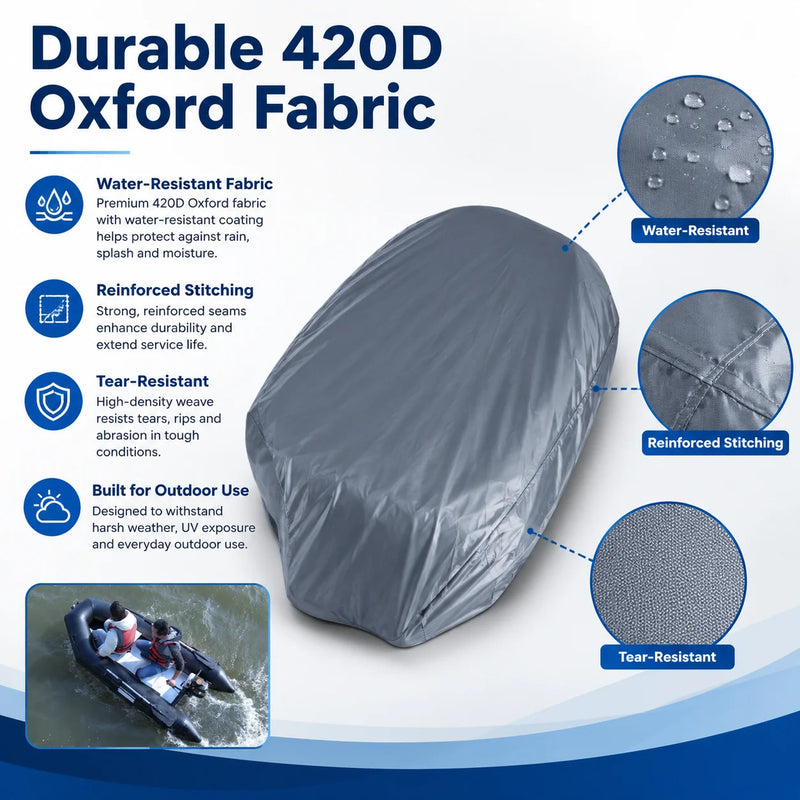 Housse bateau gonflable Oxford 420D imperméable anti-UV grise, 4 tailles de 2,7 à 4,5 m
