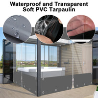 Bâche terrasse PVC à fenêtre transparente et fermeture éclair, noir ou gris, 3 tailles