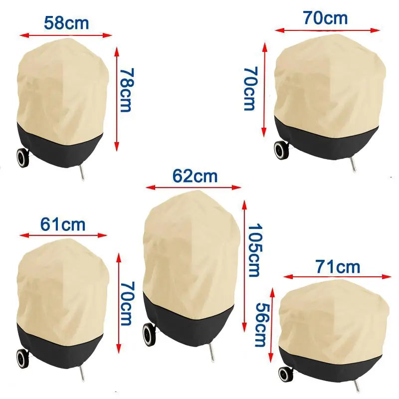 Housse barbecue ronde Oxford 210D imperméable anti-UV, beige et noir ou noir, 5 tailles