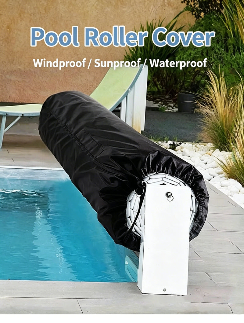 Housse enrouleur bâche solaire piscine noire en polyester enduit d'argent, de 495 à 730 cm
