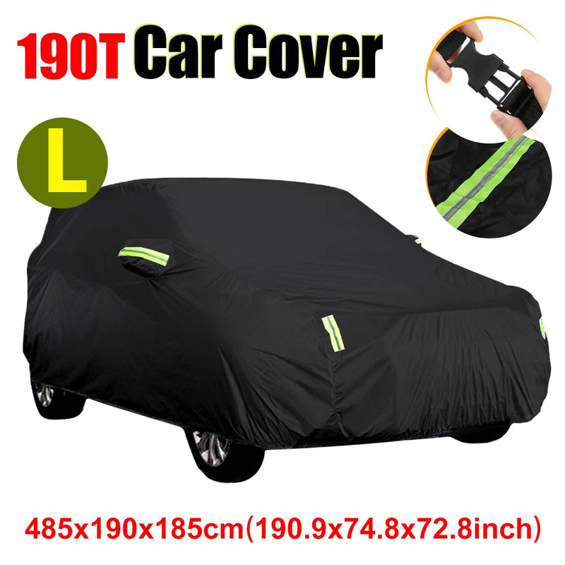Housse voiture extérieur SUV noire 190T imperméable, bandes réfléchissantes, 4 tailles