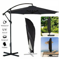 Housse parasol déporté noire imperméable et anti-UV, 3 hauteurs de 205 à 280 cm