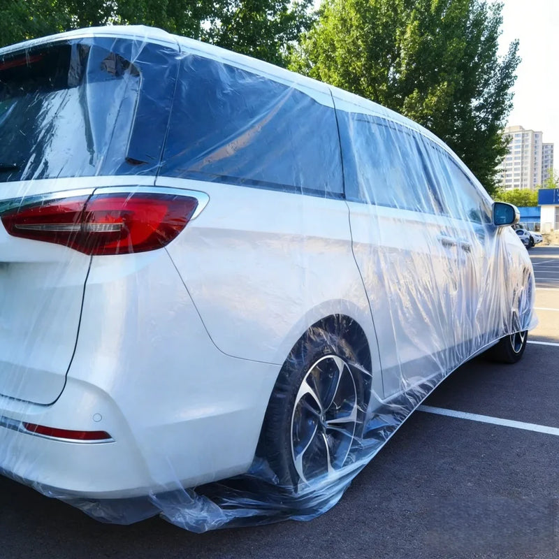 Housse de voiture jetable transparente à bande élastique, 4 tailles jusqu'à 4,8 x 7,5 m