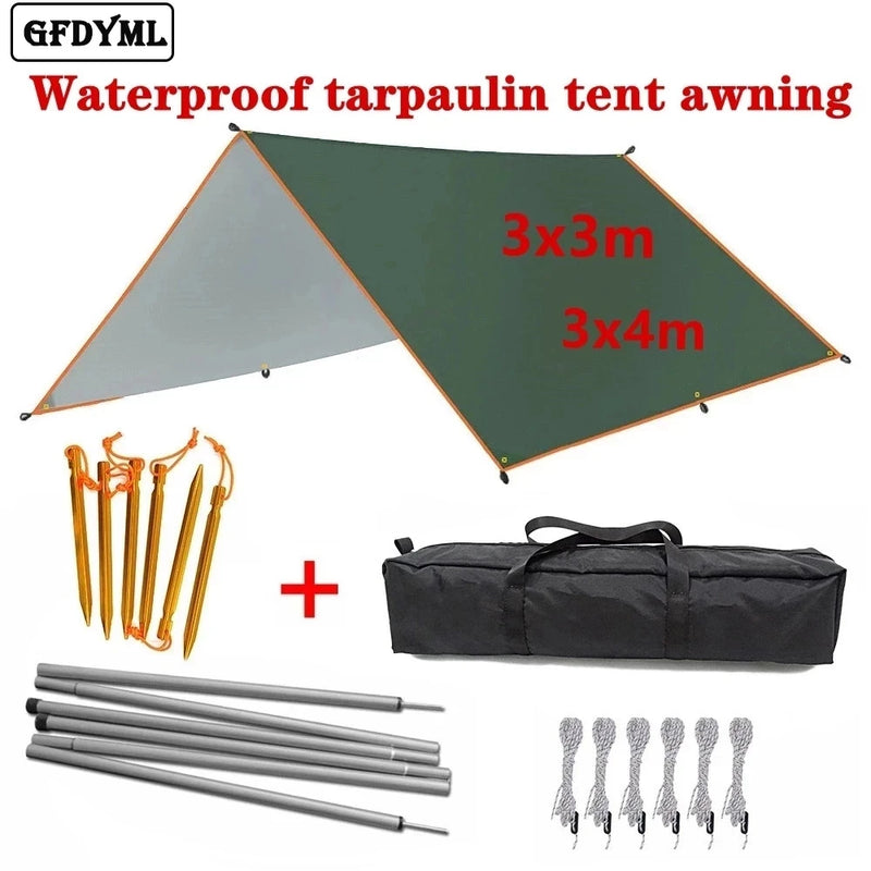 Bâche de camping auvent imperméable Oxford 210D, avec ou sans poteaux, 3x3 à 3x5 m