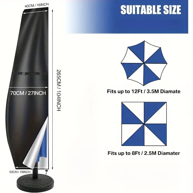 Housse parasol droit ou déporté toutes saisons, polyester, 6 hauteurs de 170 à 280 cm
