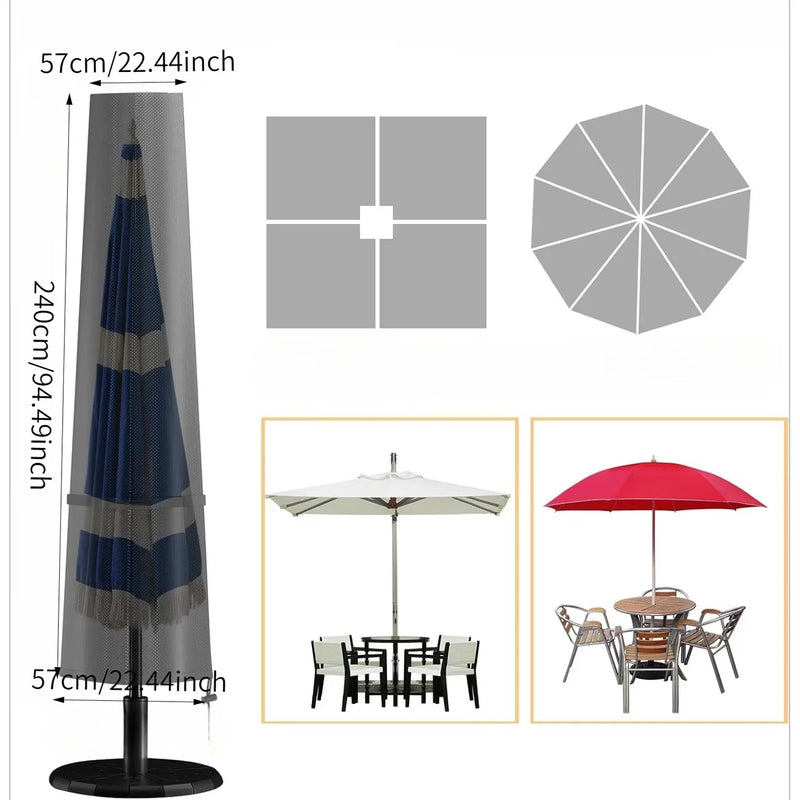Housse parasol droit ou déporté toutes saisons, polyester, 6 hauteurs de 170 à 280 cm