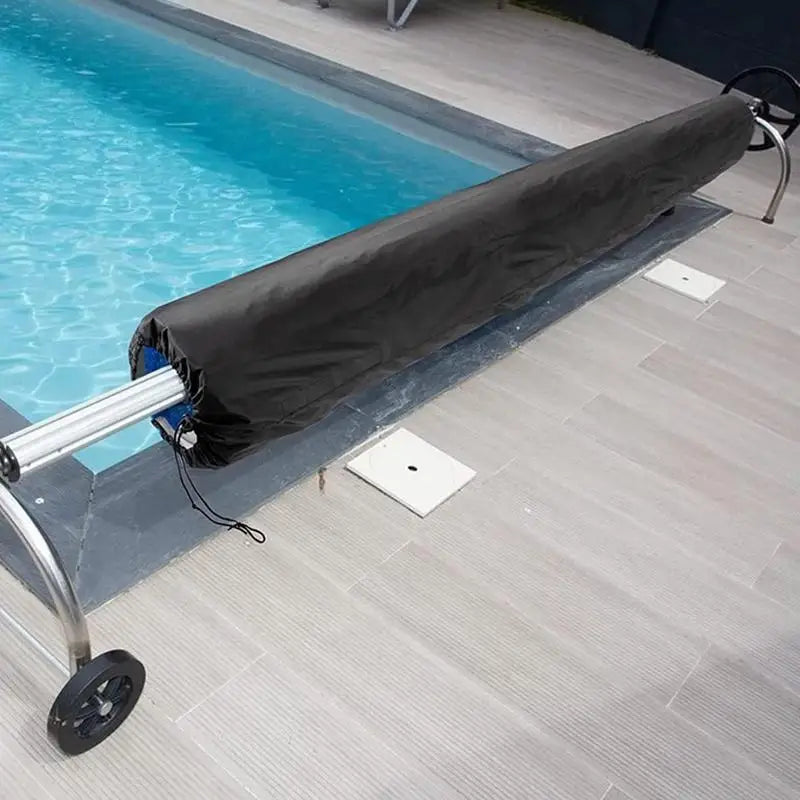Housse enrouleur bâche solaire piscine noire, cordon de serrage, 16 à 20 pieds, 495 à 610 cm