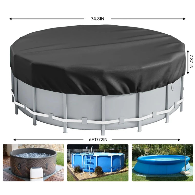 Bâche piscine ronde noire en Oxford 210D à cordon, 6 diamètres de 122 à 457 cm