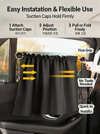 Pare-soleil bébé pour vitres latérales de voiture, 2 rideaux noirs à ventouses, 70 x 50 cm
