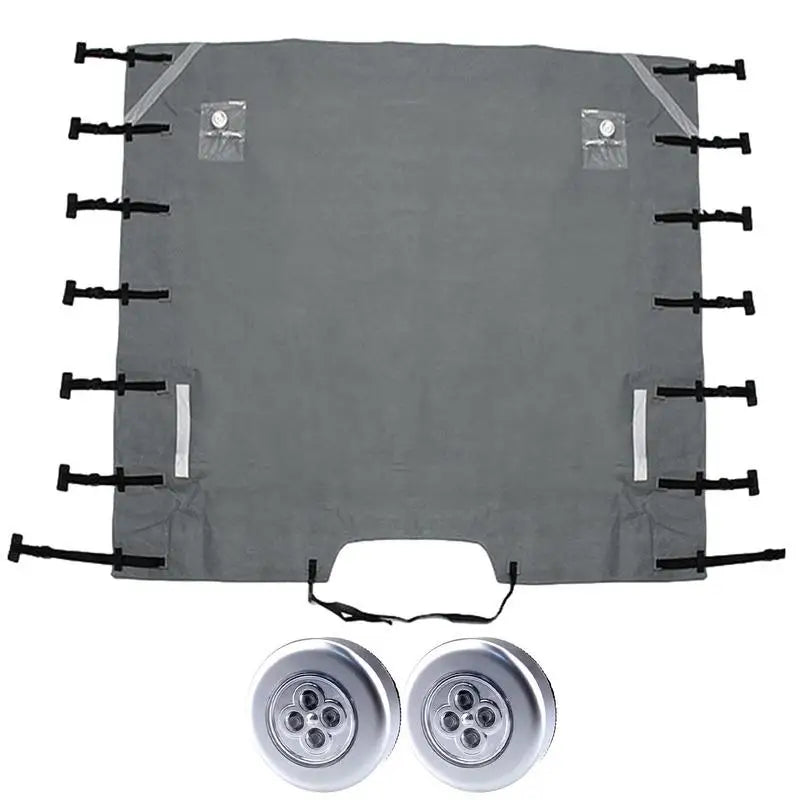Housse de remorquage avant pour caravane avec 2 lampes LED, Oxford 210D argenté, 220 x 175 cm