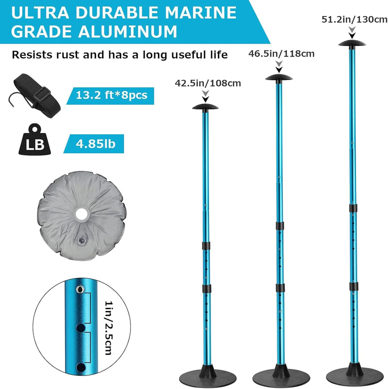 Poteaux de support de bâche de bateau 108 à 130 cm, sacs de lest, 8 sangles