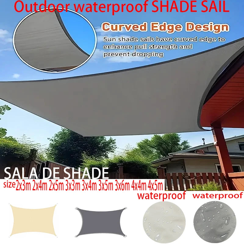 Voile d'ombrage carré ou rectangulaire polyester 300D imperméable, 15 tailles, 11 coloris