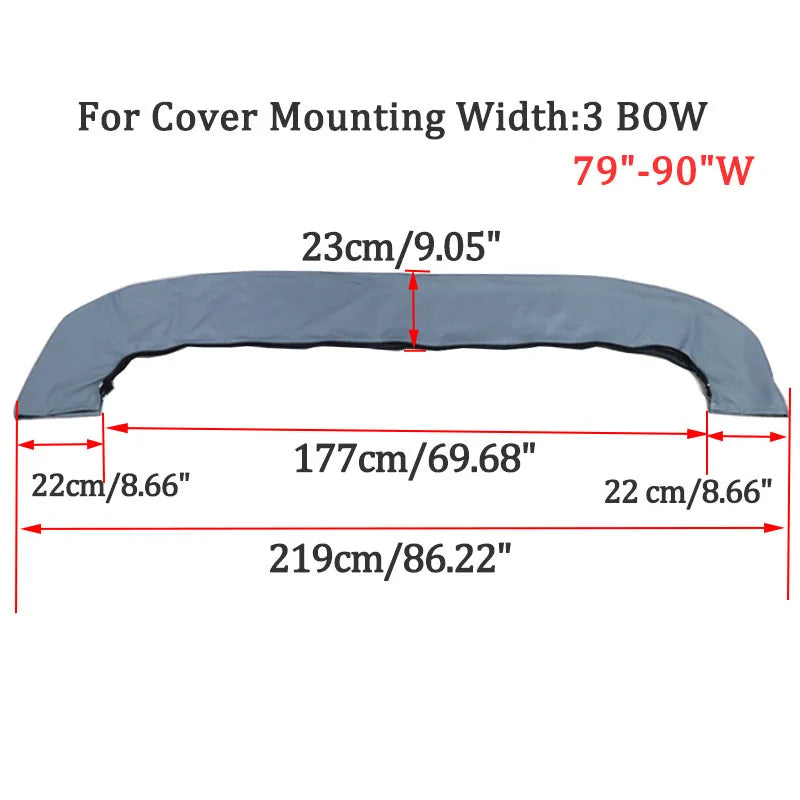 Housse de rangement de bimini grise 600D, 3 arceaux, avec fermeture éclair