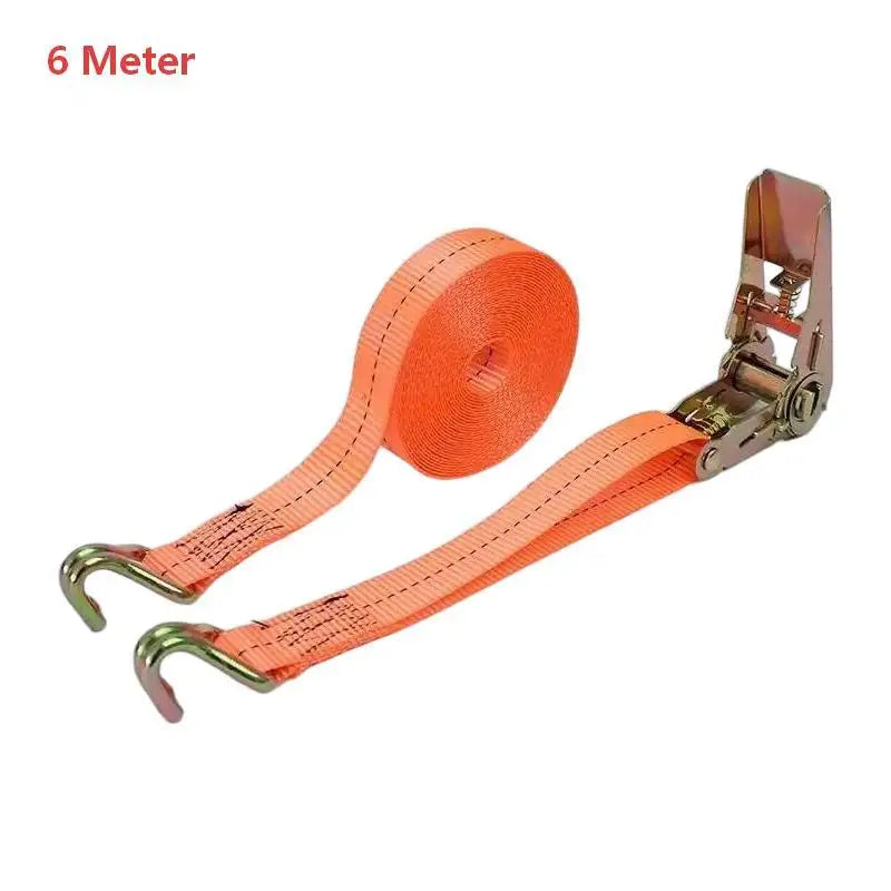 Sangle d'arrimage à cliquet orange en polyester avec crochet métallique, longueur de 1 à 6 m